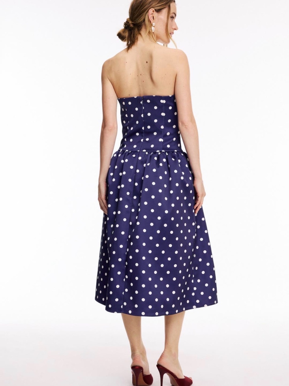Self-Portrait Navy and White Polka Dot Strapless Midi Dress - Picture 2 of 3